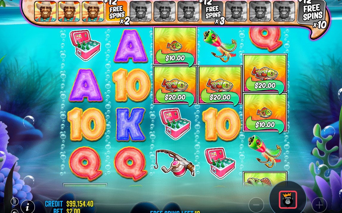 Free Spins, le Wild pêcheur collecte les valeurs des poissons